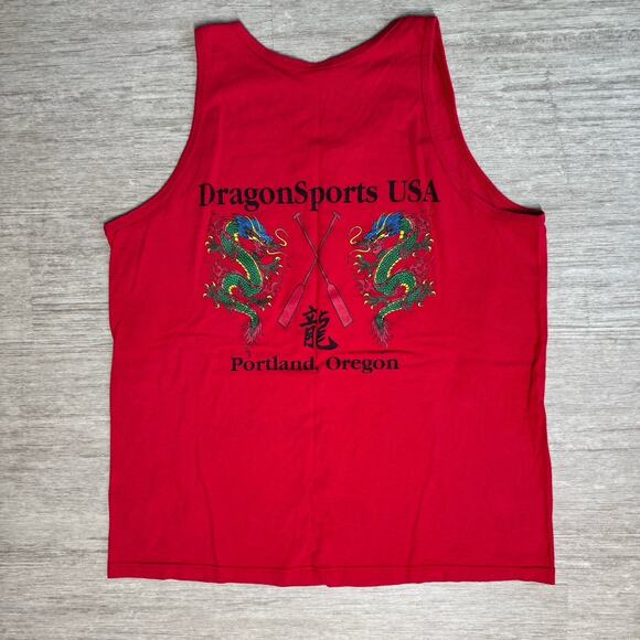 Vintage 90s Dragon Boat Shirt Portland Dragon Sports Red Tank Tee Men L Outdoor - Picture 1 of 8